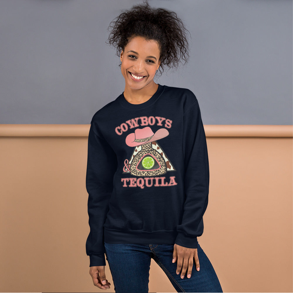 Custom Cowboys And Tequila Leopard Cow Print Retro Graphic Unisex Sweatshirt