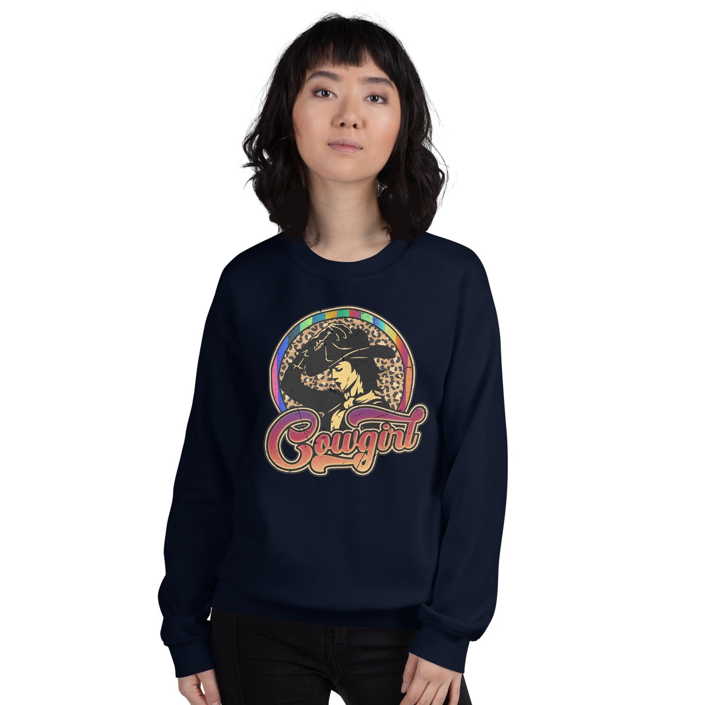 Custom Vintage Cowgirl Leopard Western Retro Graphic Unisex Sweatshirt