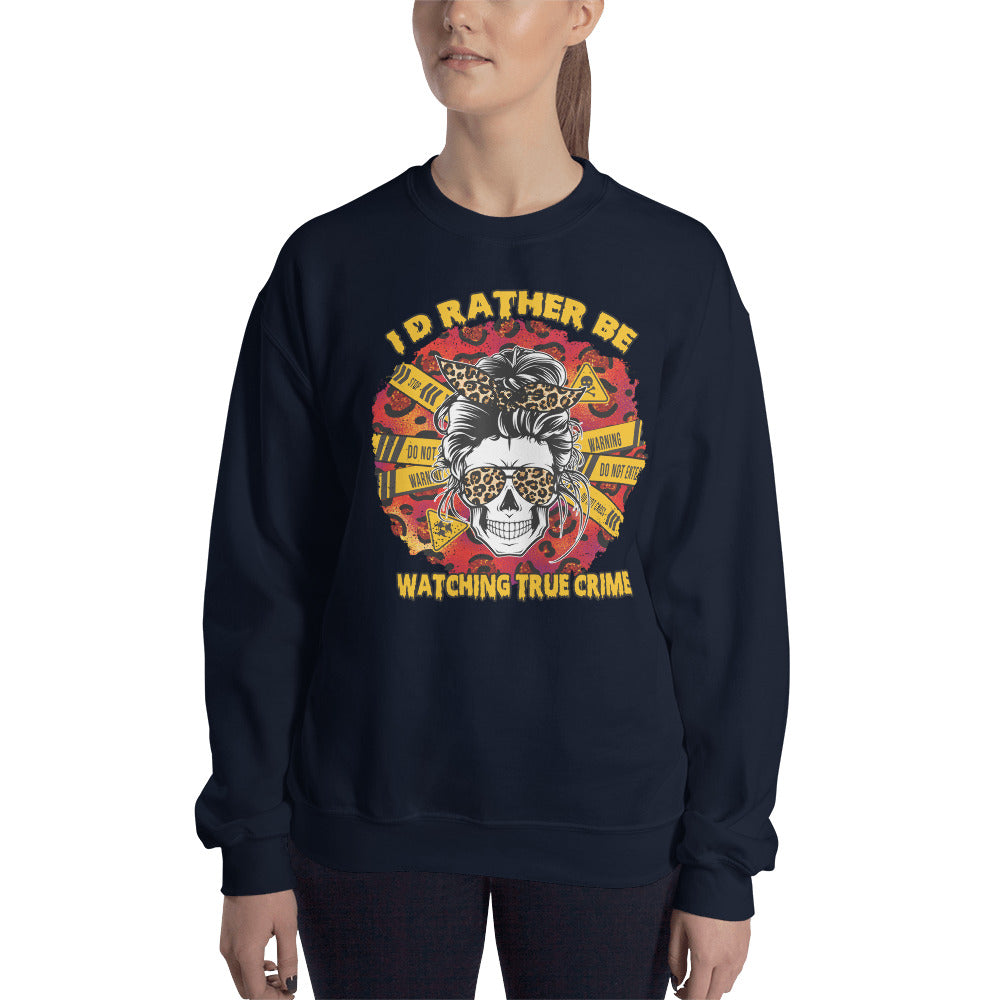 Custom I'd Rather Be Watching True Crime Skull Retro Graphic Unisex Sweatshirt