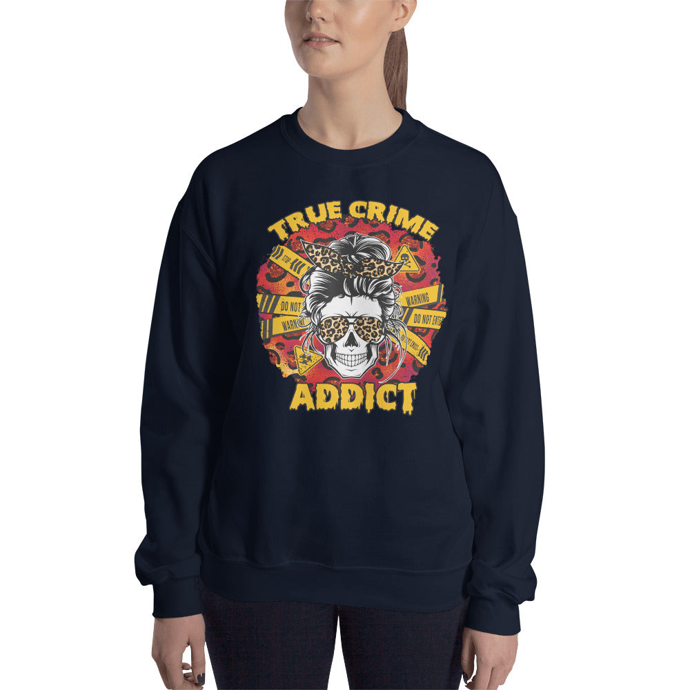 Custom True Crime Addict Skull Retro Graphic Unisex Sweatshirt