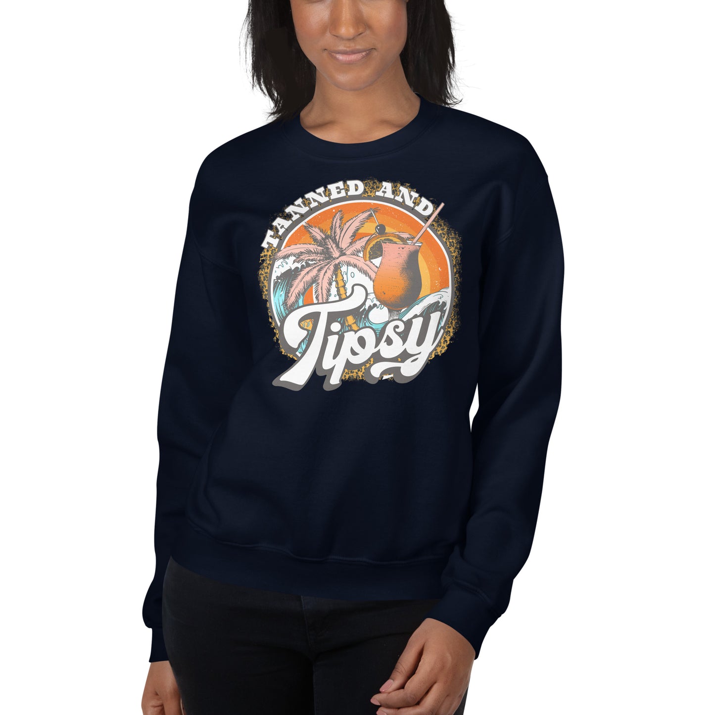 Custom Tanned and Tipsy Tropical Leopard Retro Graphic Unisex Sweatshirt