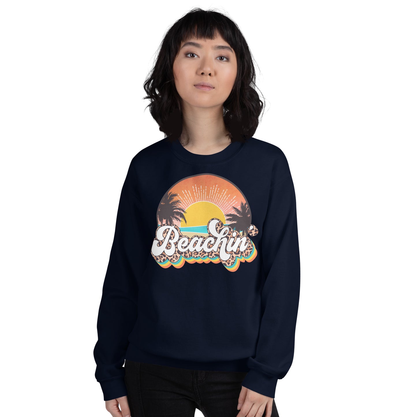 Custom Beachin' Tropical Leopard Retro Graphic Unisex Sweatshirt
