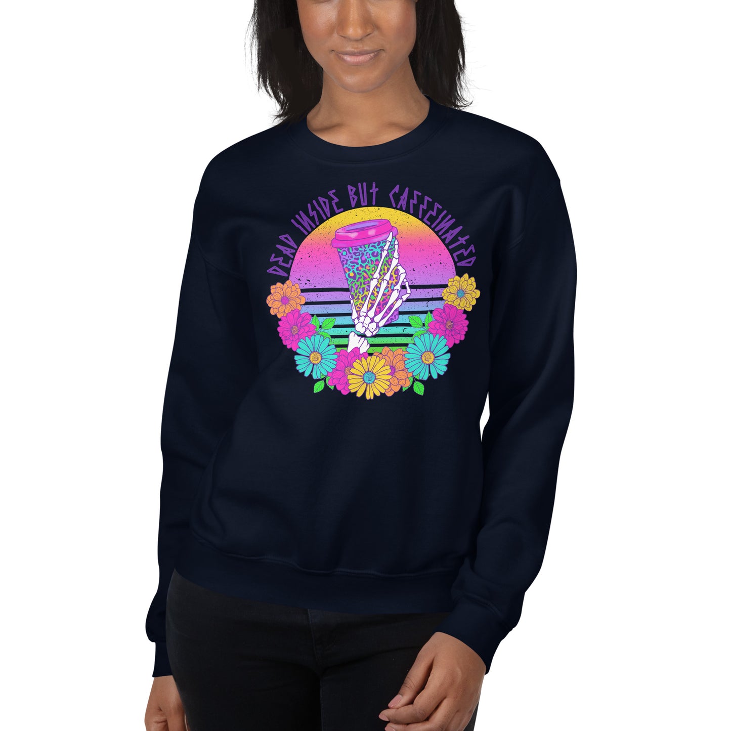Custom Dead Inside But Caffeinated Floral Leopard Retro Graphic Unisex Sweatshirt