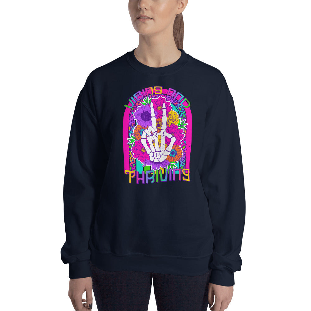 Custom Vibing and Thriving Skeleton Retro Graphic Unisex Sweatshirt