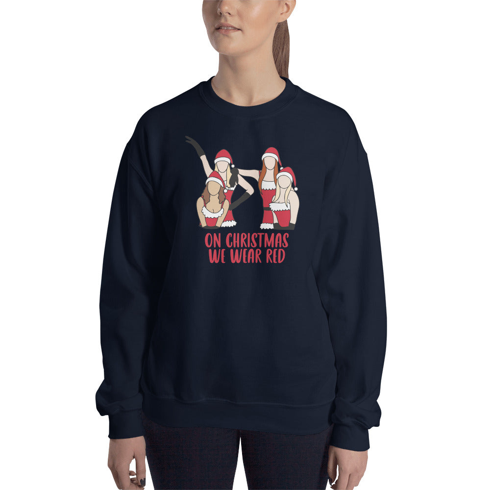Custom On Christmas We Wear Red Mean Girls Retro Graphic Unisex Sweatshirt
