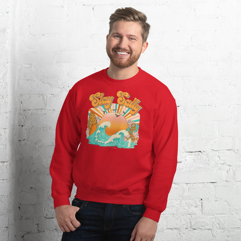 Custom Stay Salty Leopard Surf Retro Graphic Unisex Sweatshirt