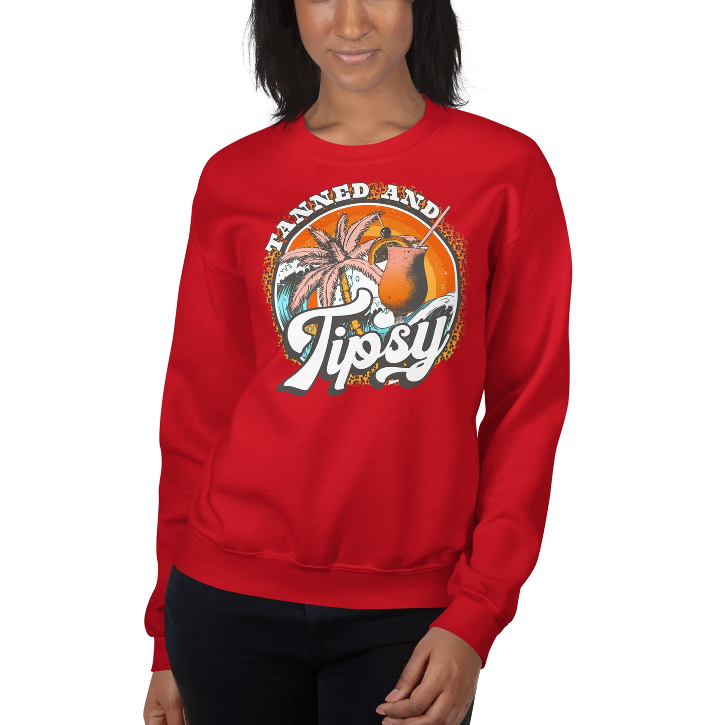 Custom Tanned and Tipsy Tropical Leopard Retro Graphic Unisex Sweatshirt