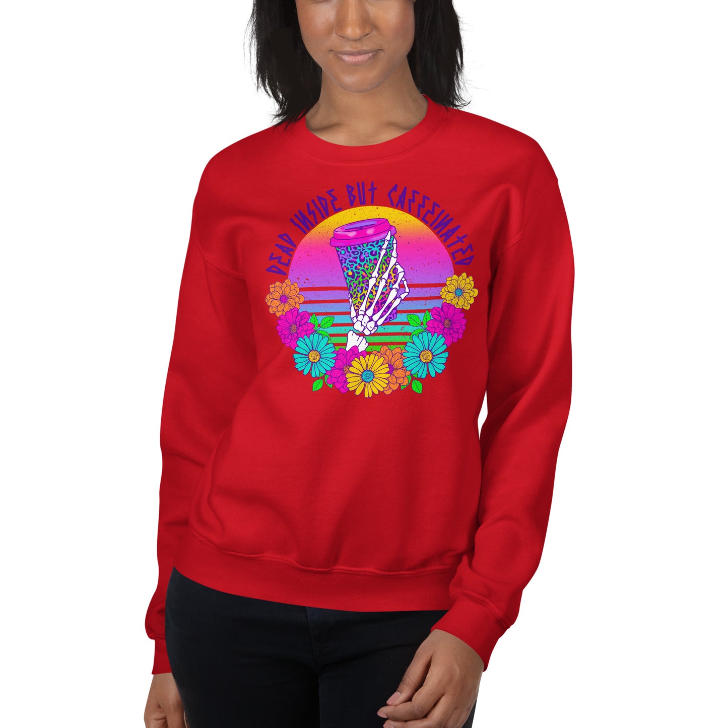 Custom Dead Inside But Caffeinated Floral Leopard Retro Graphic Unisex Sweatshirt