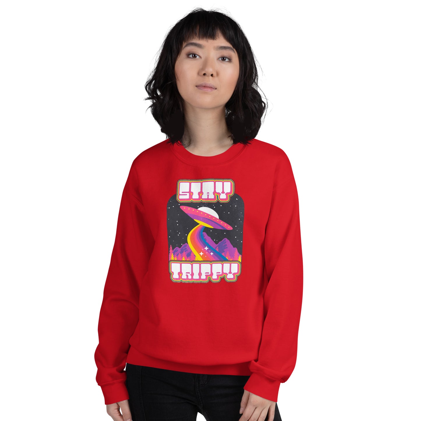 Custom Stay Trippy Space Alien Retro Graphic Unisex Sweatshirt