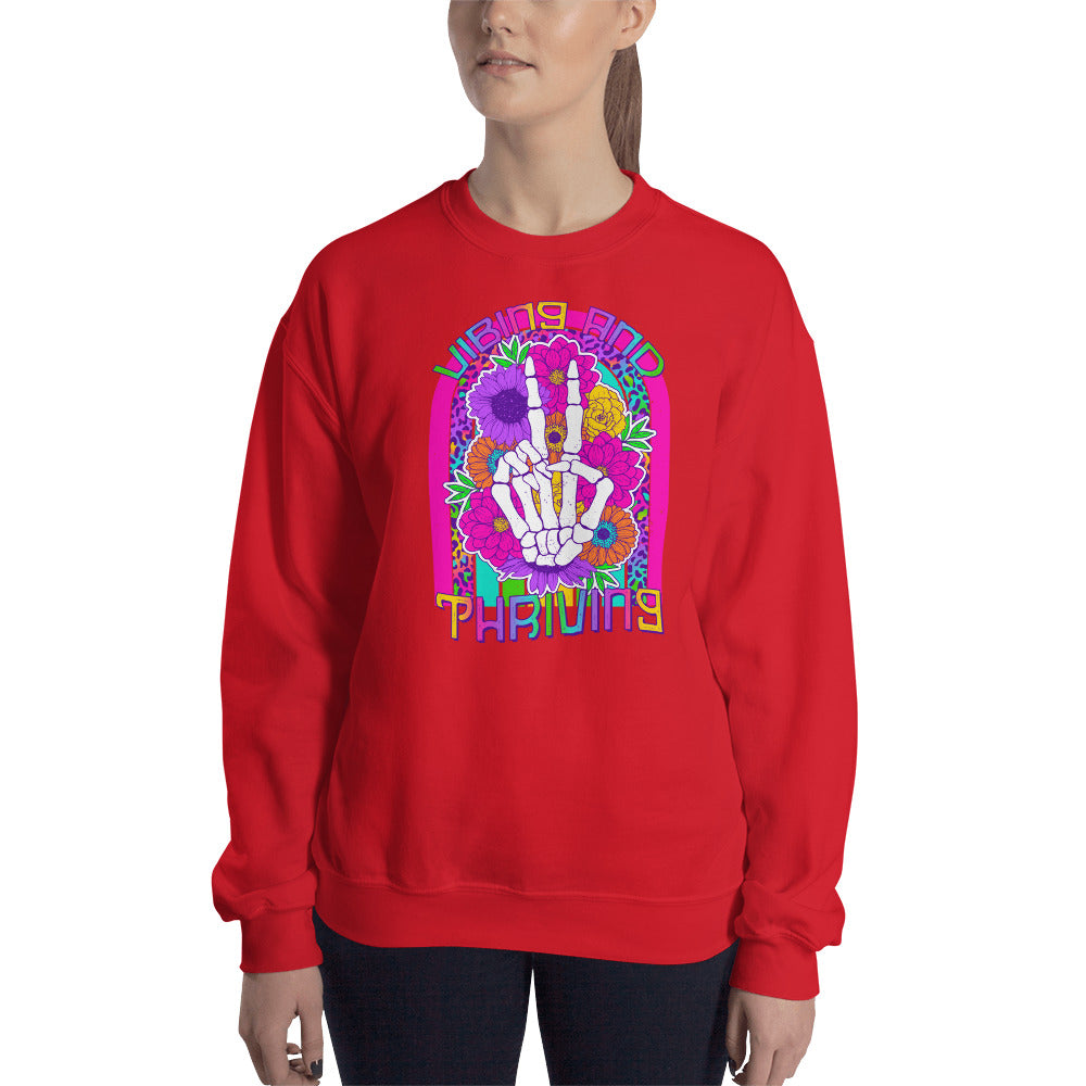 Custom Vibing and Thriving Skeleton Retro Graphic Unisex Sweatshirt