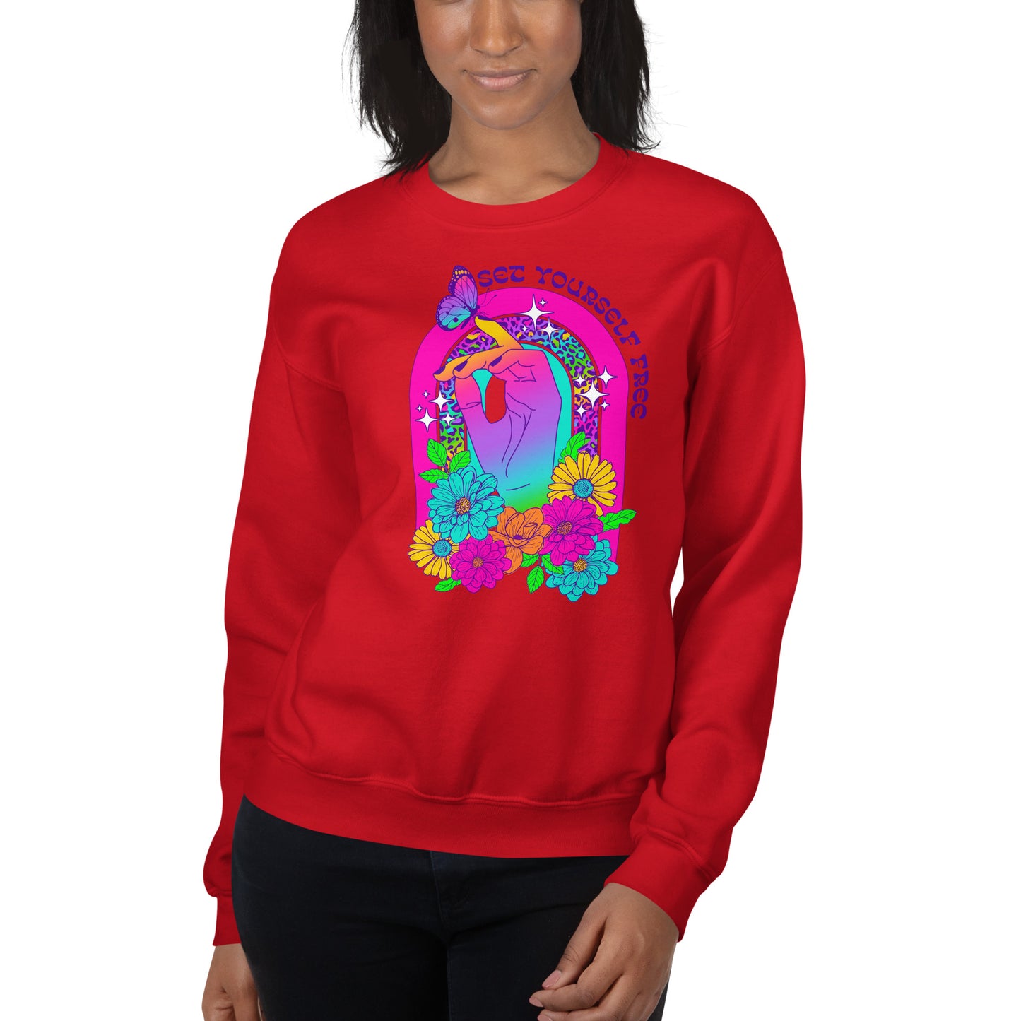 Custom Set Yourself Free Butterfly Retro Graphic Unisex Sweatshirt