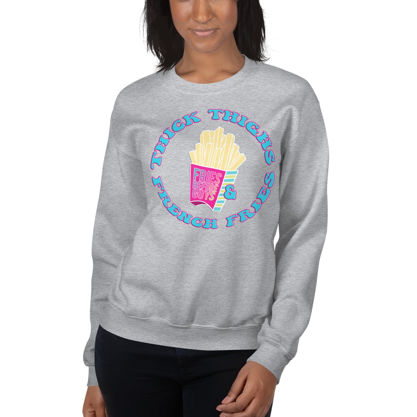 Custom Thick Thighs and French Fries Retro Graphic Unisex Sweatshirt