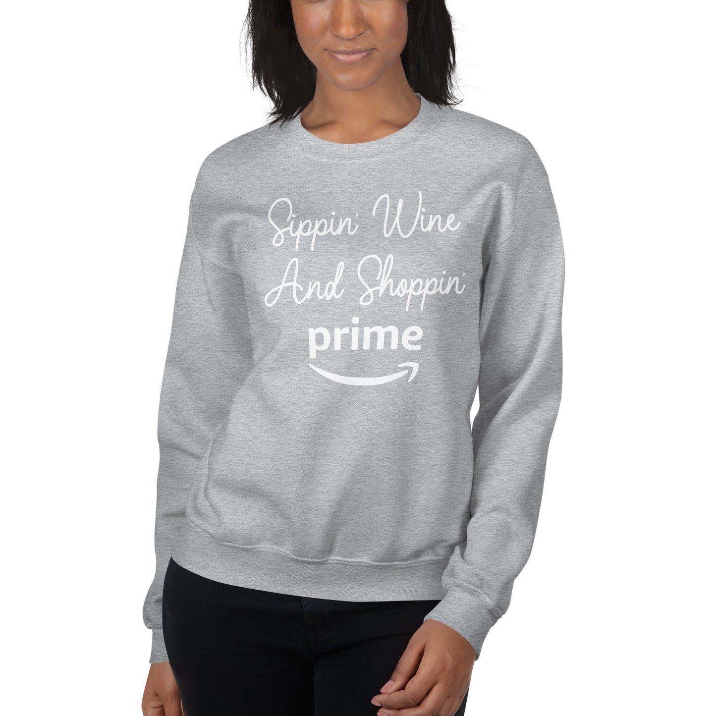 Custom Sippin' Wine And Shoppin' Prime Retro Graphic Unisex Sweatshirt