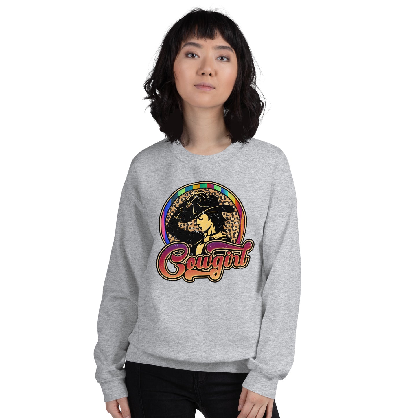 Custom Vintage Cowgirl Leopard Western Retro Graphic Unisex Sweatshirt