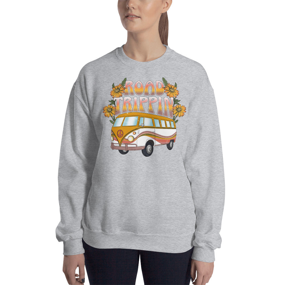 Custom Road Trippin Volkswagon Bus Peace Hippie Retro Graphic Unisex Sweatshirt