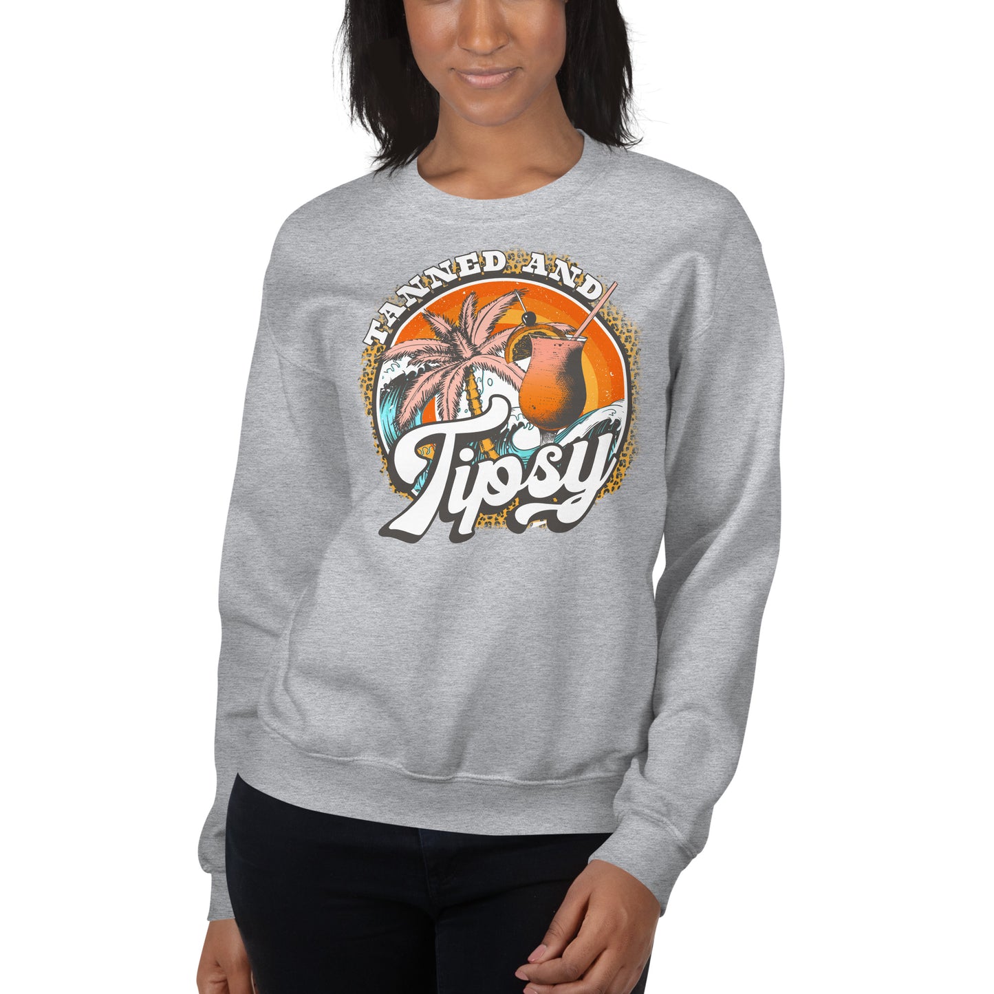 Custom Tanned and Tipsy Tropical Leopard Retro Graphic Unisex Sweatshirt