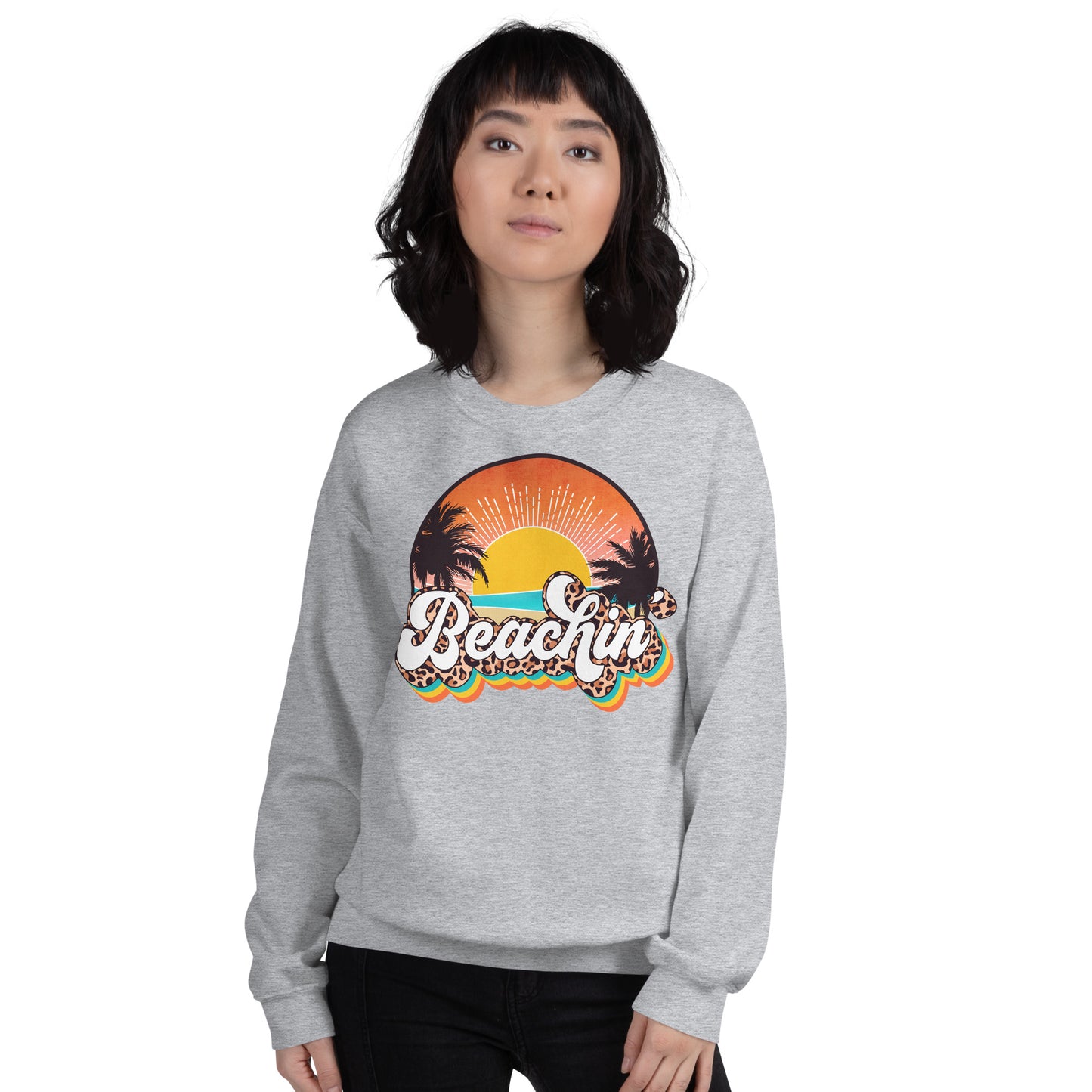 Custom Beachin' Tropical Leopard Retro Graphic Unisex Sweatshirt
