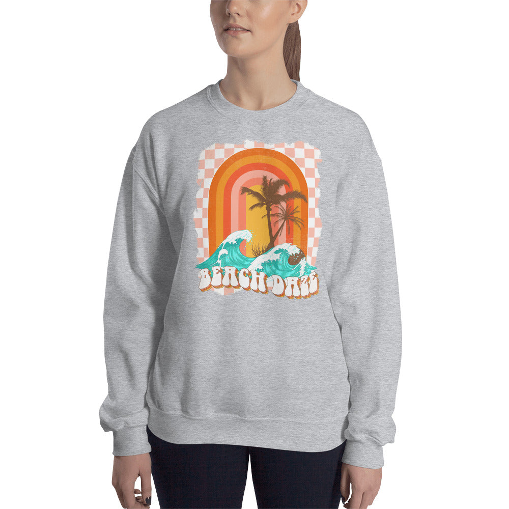 Custom Beach Daze Checkered Tropical Retro Graphic Unisex Sweatshirt