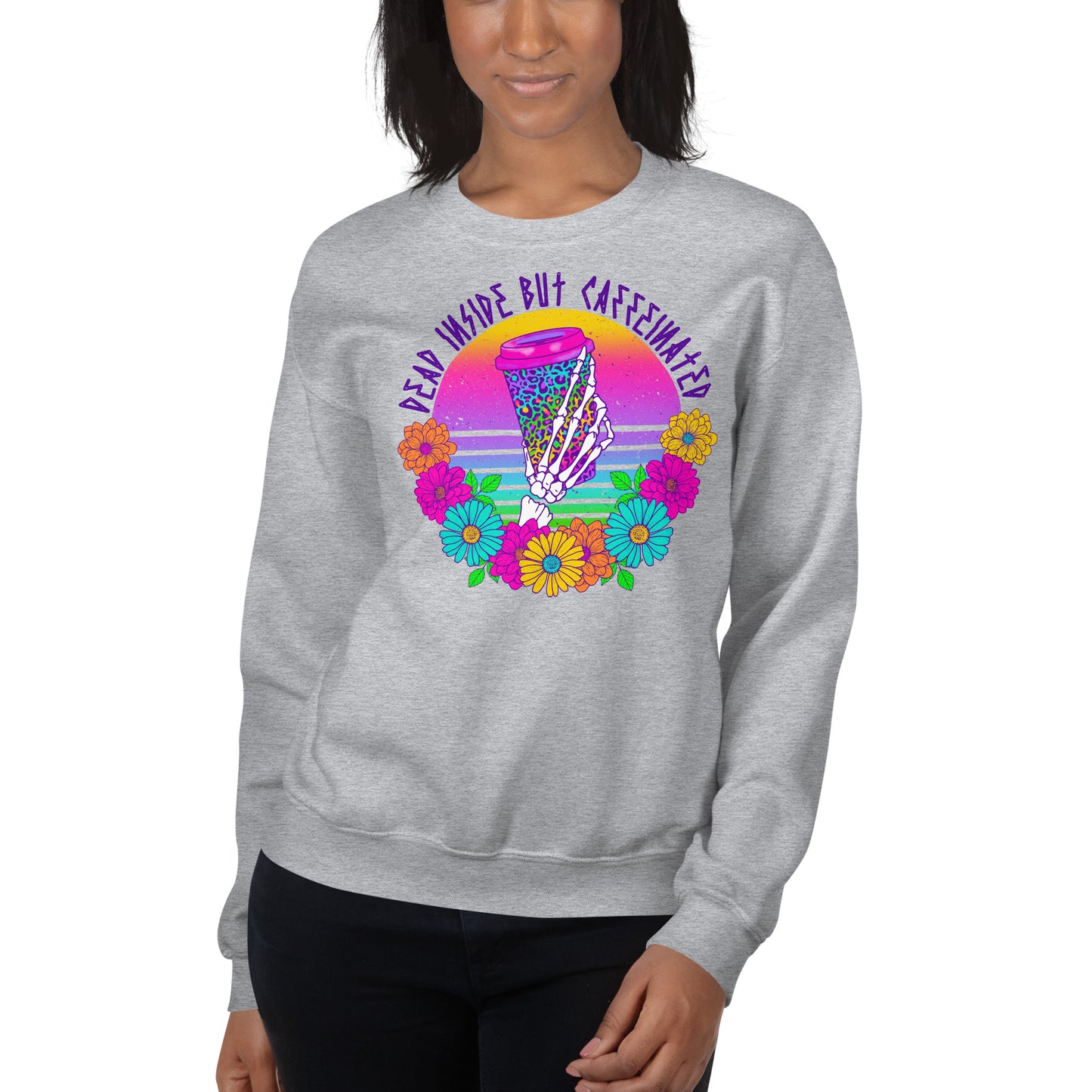 Custom Dead Inside But Caffeinated Floral Leopard Retro Graphic Unisex Sweatshirt