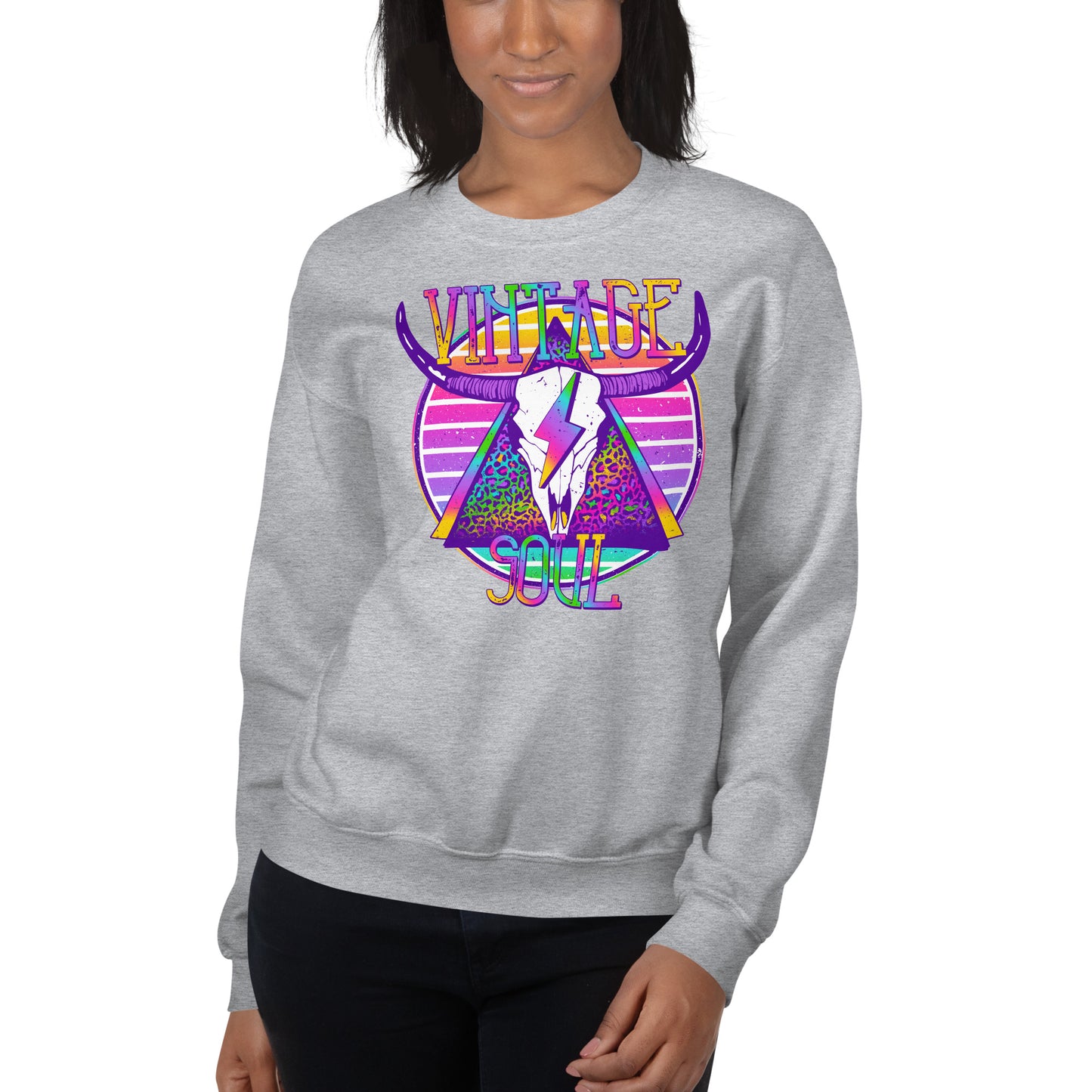 Custom Vintage Soul Western Skull Retro Graphic Unisex Sweatshirt