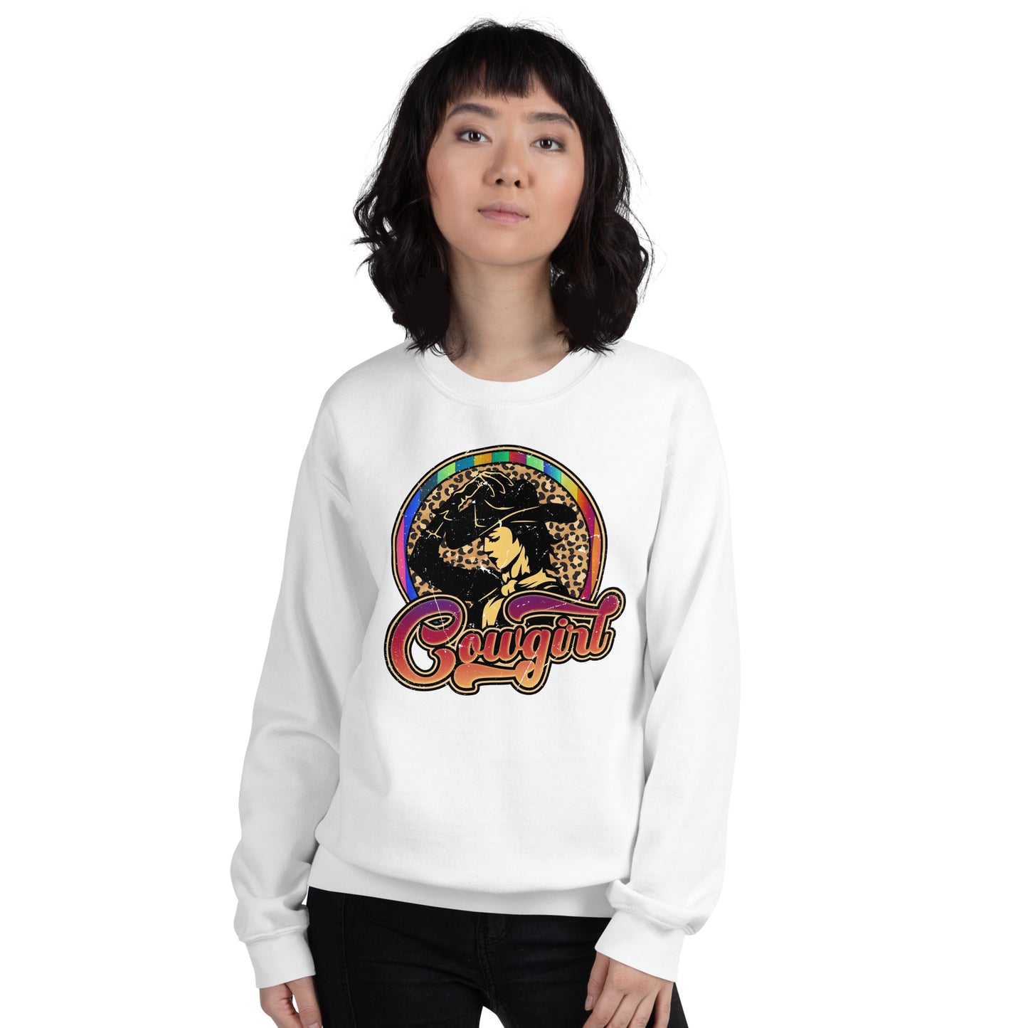 Custom Vintage Cowgirl Leopard Western Retro Graphic Unisex Sweatshirt