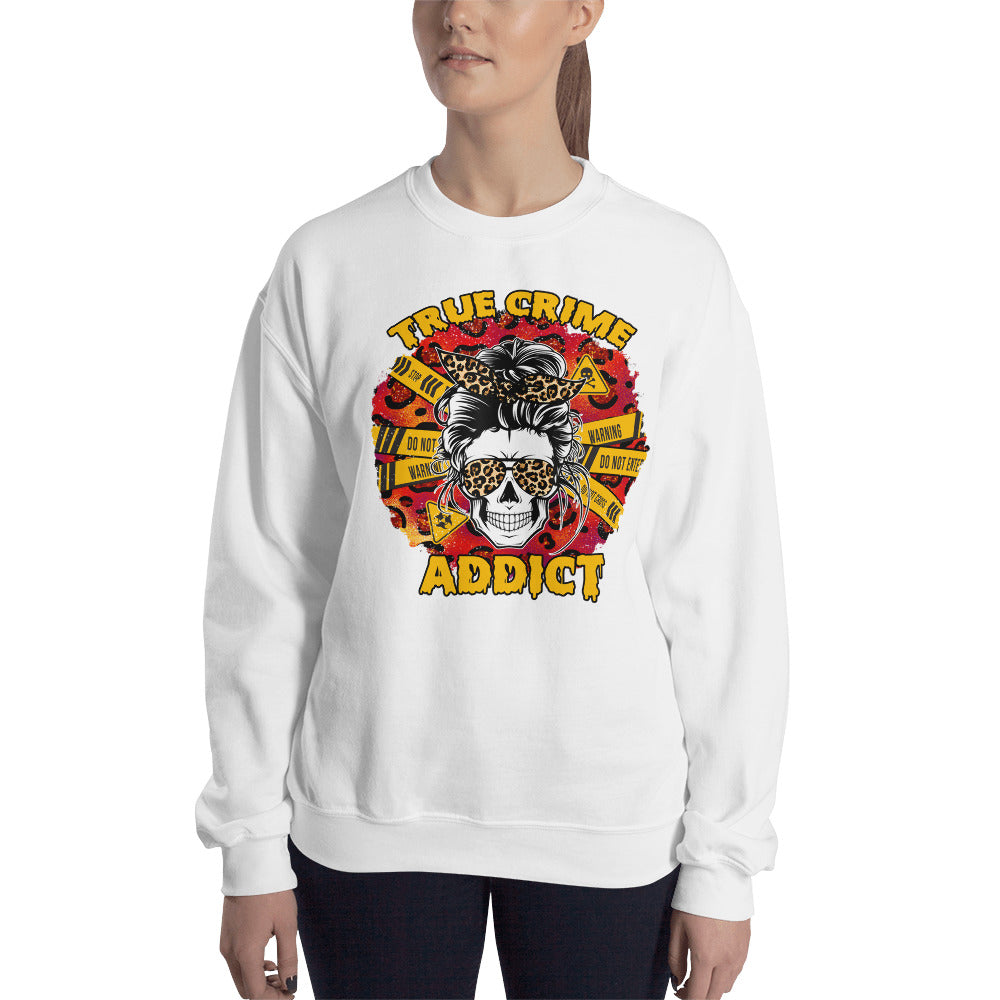 Custom True Crime Addict Skull Retro Graphic Unisex Sweatshirt