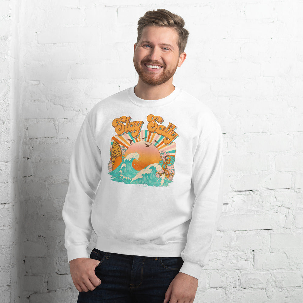 Custom Stay Salty Leopard Surf Retro Graphic Unisex Sweatshirt
