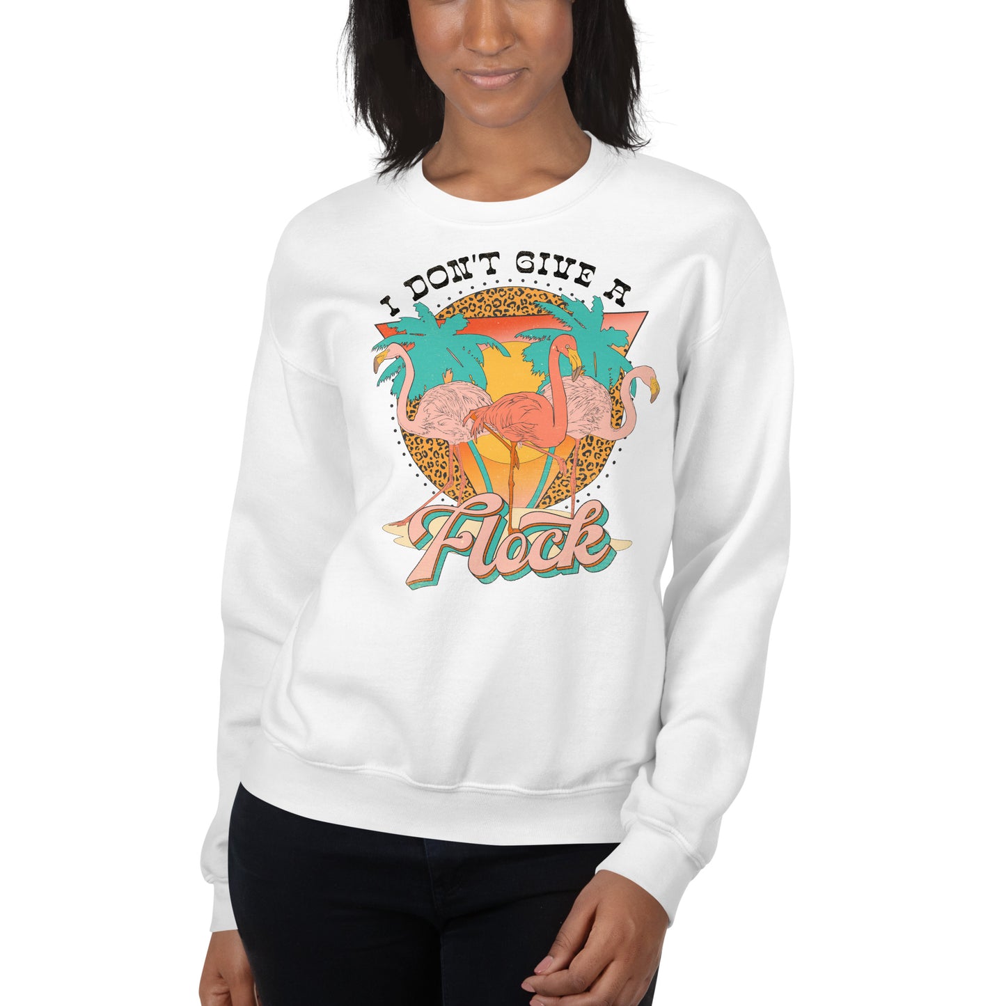 Custom I Don't Give A Flock Flamingo Retro Graphic Unisex Sweatshirt