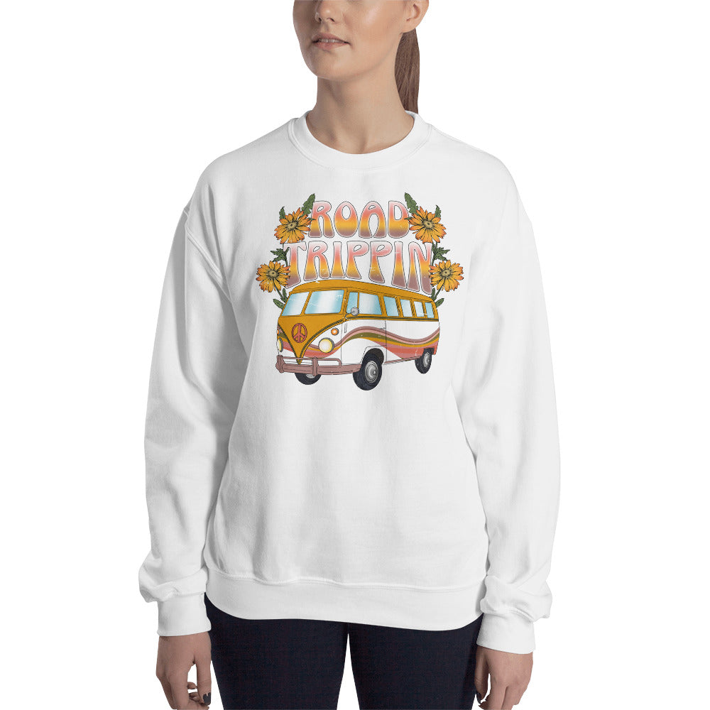Custom Road Trippin Volkswagon Bus Peace Hippie Retro Graphic Unisex Sweatshirt