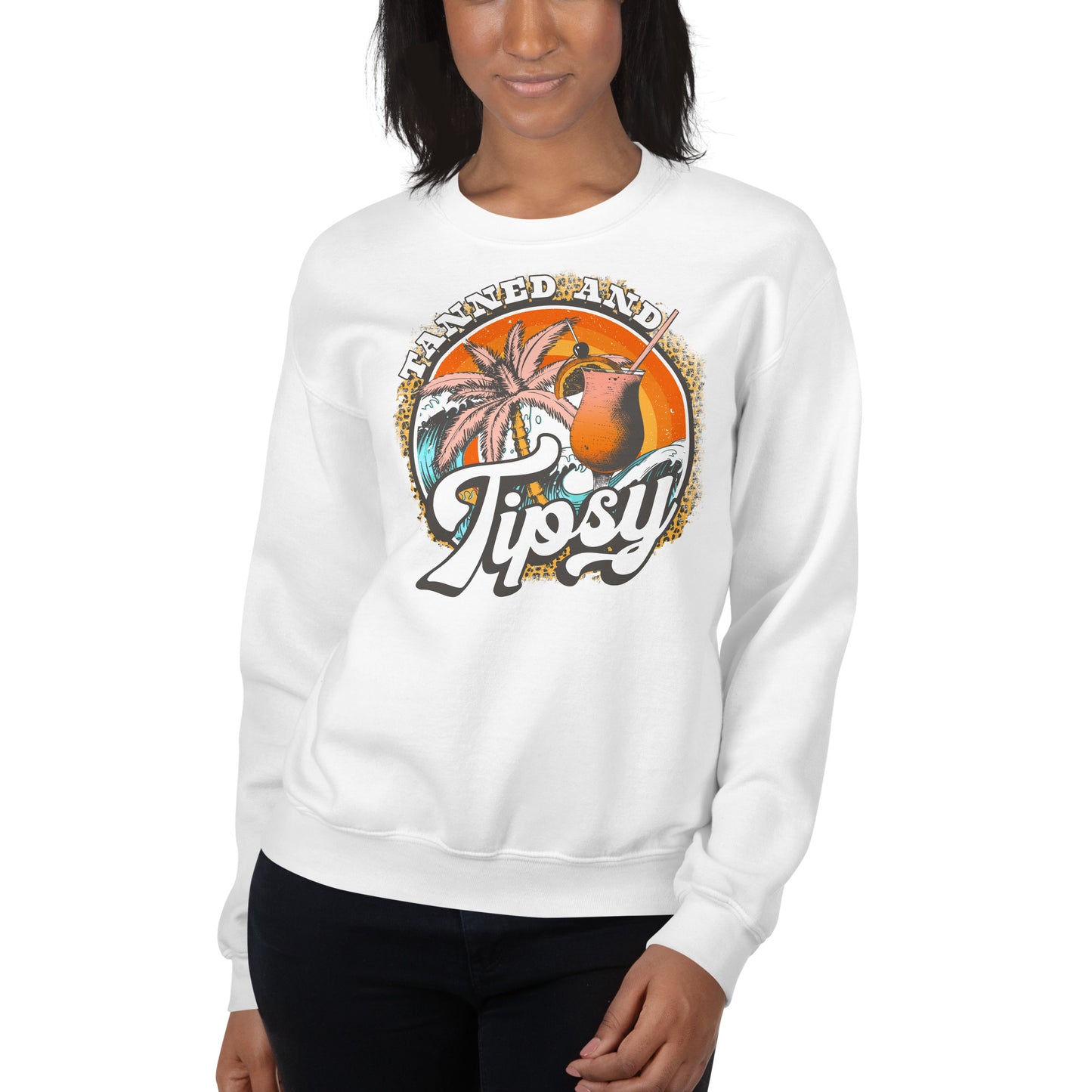 Custom Tanned and Tipsy Tropical Leopard Retro Graphic Unisex Sweatshirt
