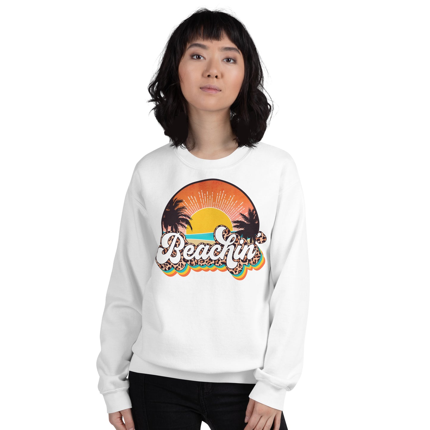 Custom Beachin' Tropical Leopard Retro Graphic Unisex Sweatshirt