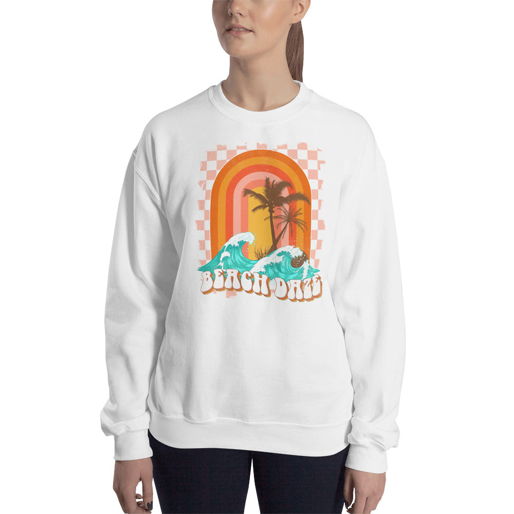 Custom Beach Daze Checkered Tropical Retro Graphic Unisex Sweatshirt