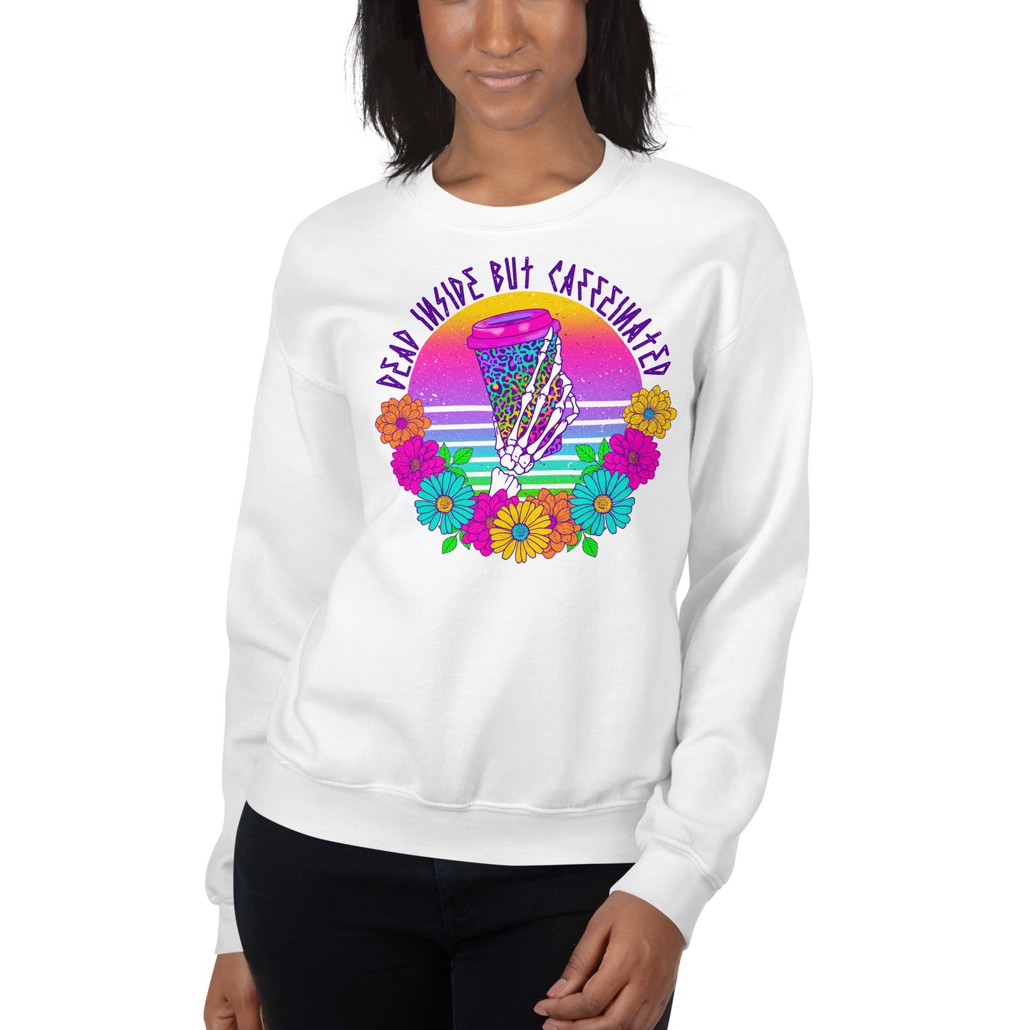 Custom Dead Inside But Caffeinated Floral Leopard Retro Graphic Unisex Sweatshirt
