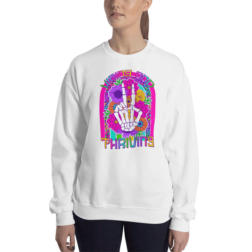 Custom Vibing and Thriving Skeleton Retro Graphic Unisex Sweatshirt