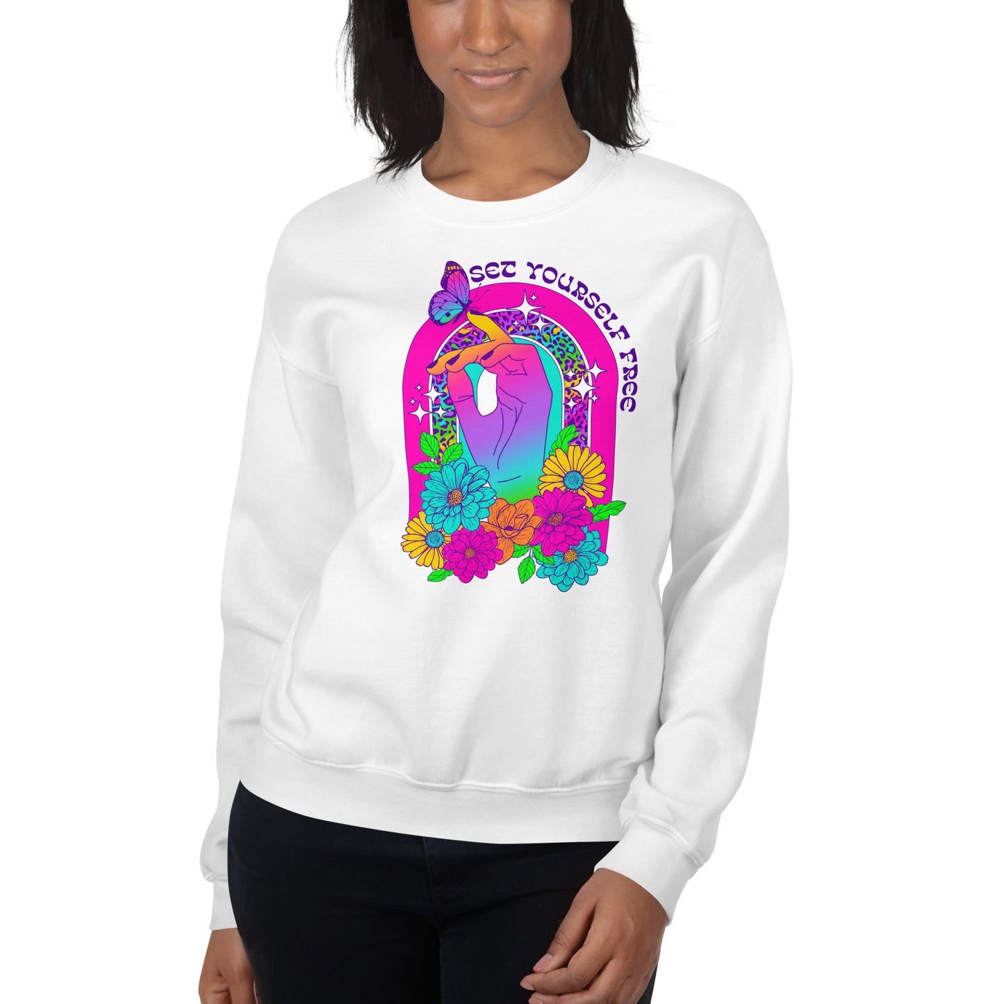 Custom Set Yourself Free Butterfly Retro Graphic Unisex Sweatshirt