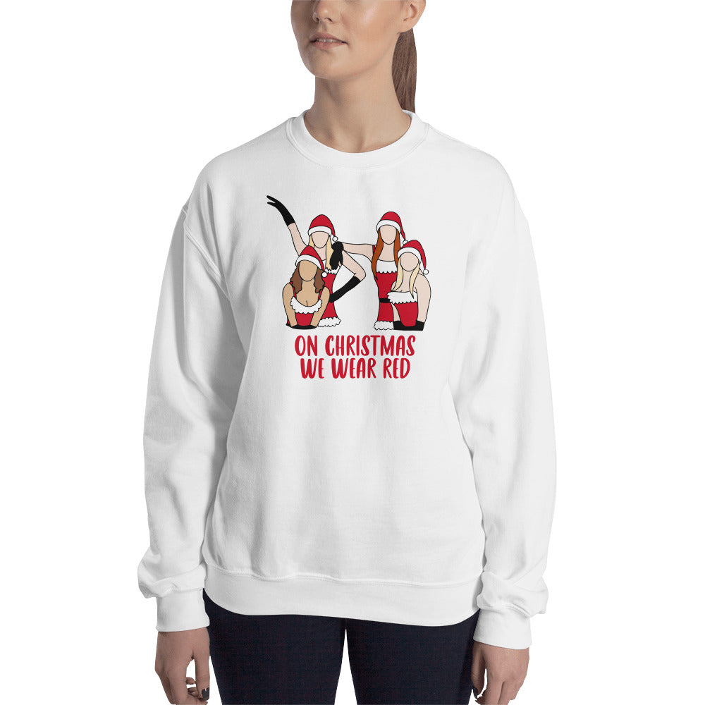 Custom On Christmas We Wear Red Mean Girls Retro Graphic Unisex Sweatshirt