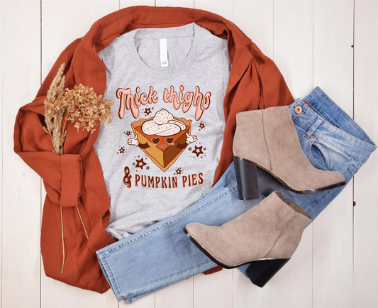 Custom Thick Thighs & Pumpkin Pies Thanksgiving Retro Graphic Short-Sleeve Unisex T-Shirt