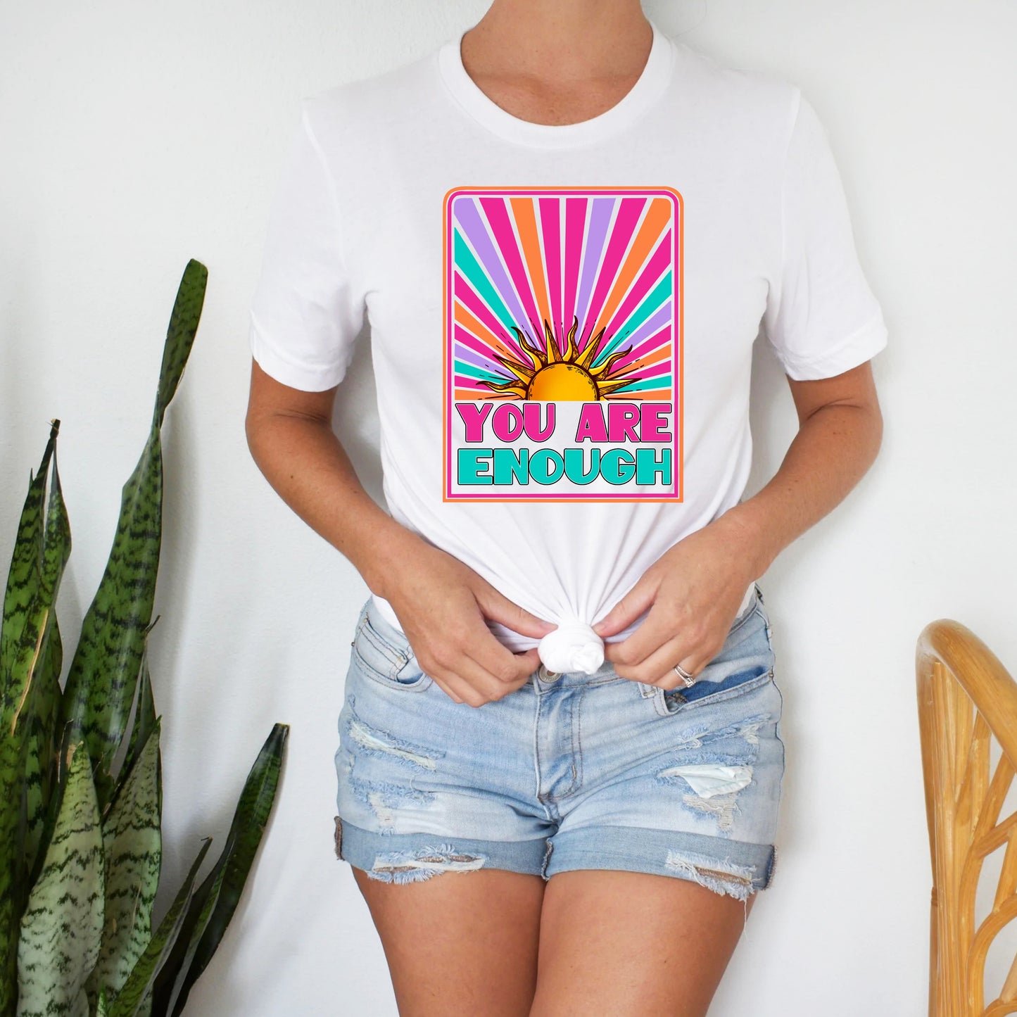 Custom You Are Enough Sunrise Mental Health Retro Graphic Short-Sleeve Unisex T-Shirt