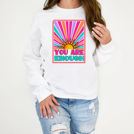 Custom You Are Enough Sunrise Mental Health Retro Graphic Unisex Sweatshirt