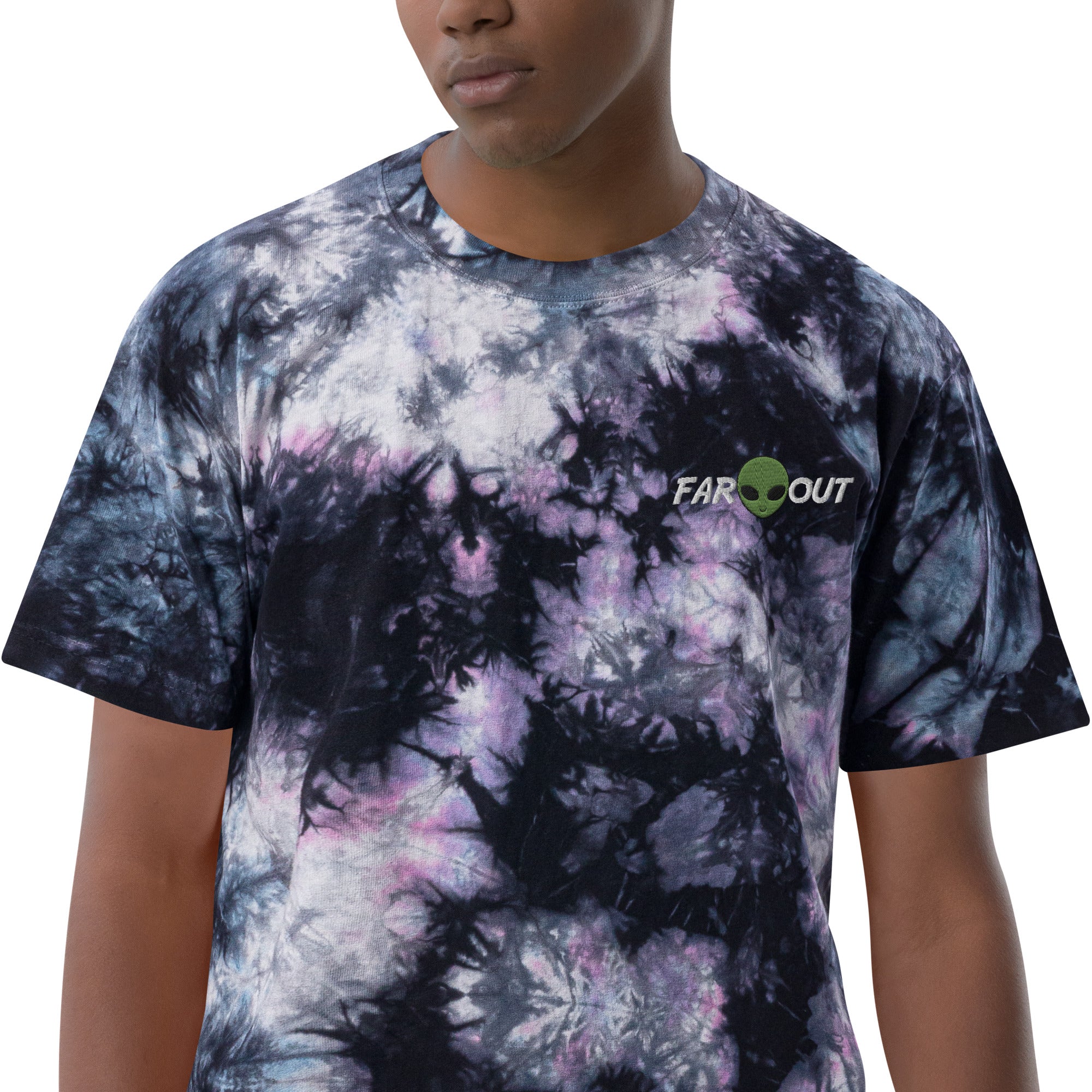 Custom Embroidered Far Out Alien Retro Graphic Oversized Tie Dye T