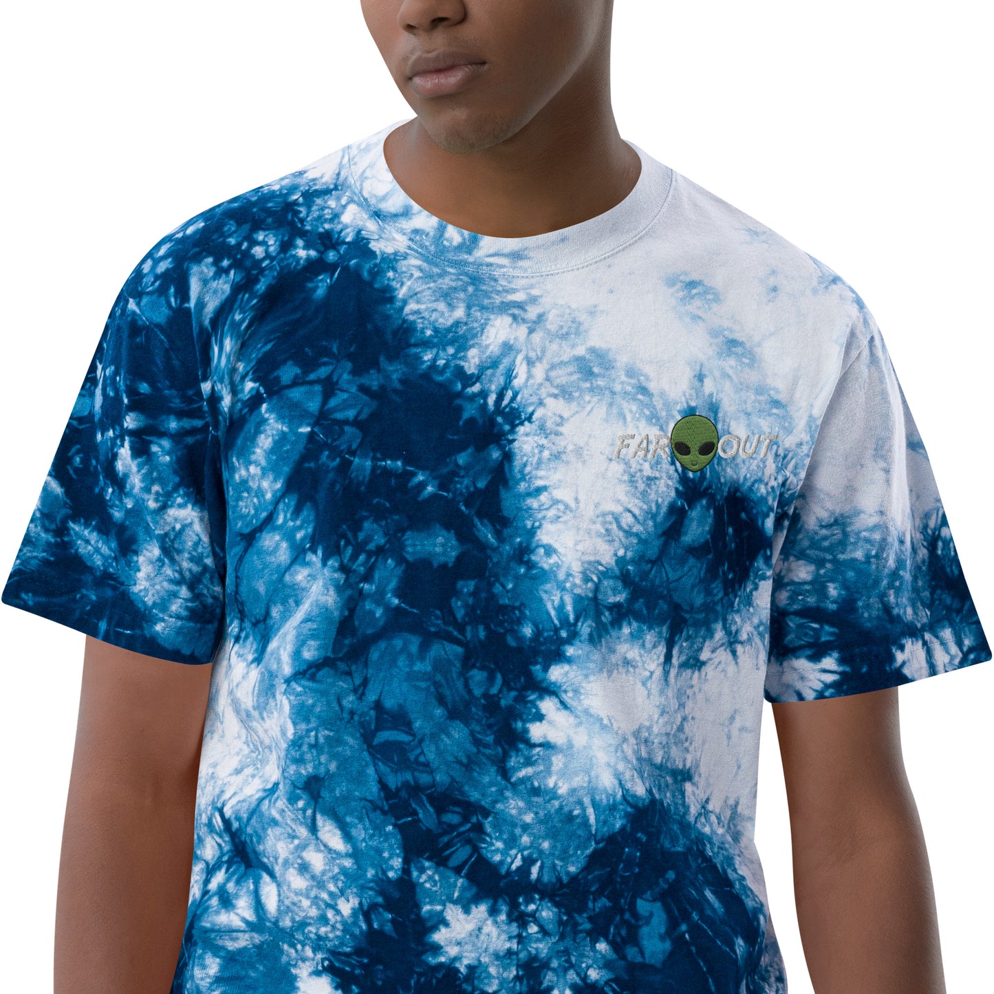 Custom Embroidered Far Out Alien Retro Graphic Oversized Tie-Dye T-Shirt