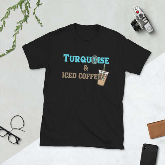 Custom Turquoise and Iced Coffee Retro Graphic Short-Sleeve Unisex T-Shirt