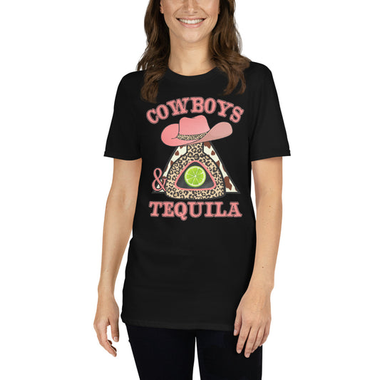 Custom Cowboys And Tequila Leopard Cow Print Retro Graphic Short-Sleeve Unisex T-Shirt