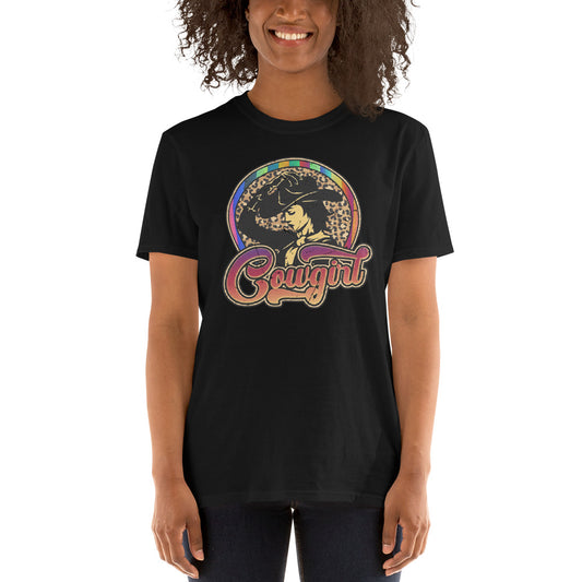 Custom Vintage Cowgirl Western Leopard Retro Graphic Short-Sleeve Unisex T-Shirt