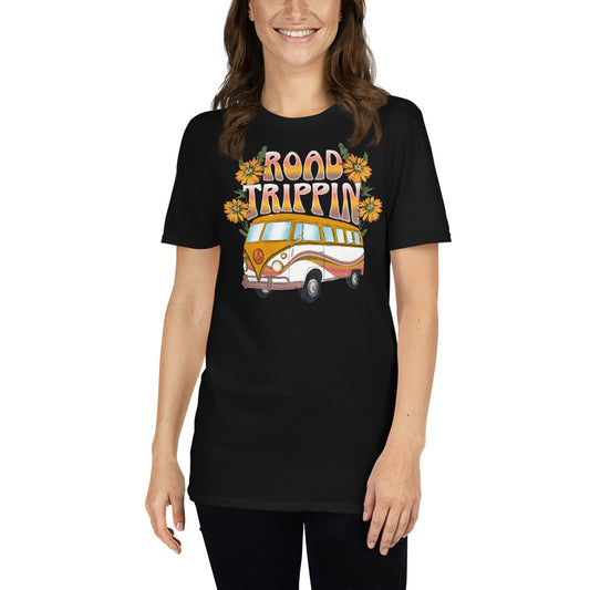 Custom Road Trippin Volkswagon Bus Peace Hippie Retro Graphic Short-Sleeve Unisex T-Shirt