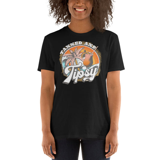 Custom Tanned and Tipsy Tropical Leopard Retro Graphic Short-Sleeve Unisex T-Shirt