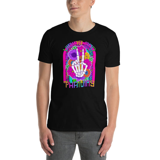 Custom Vibing and Thriving Skeleton Retro Graphic Short-Sleeve Unisex T-Shirt