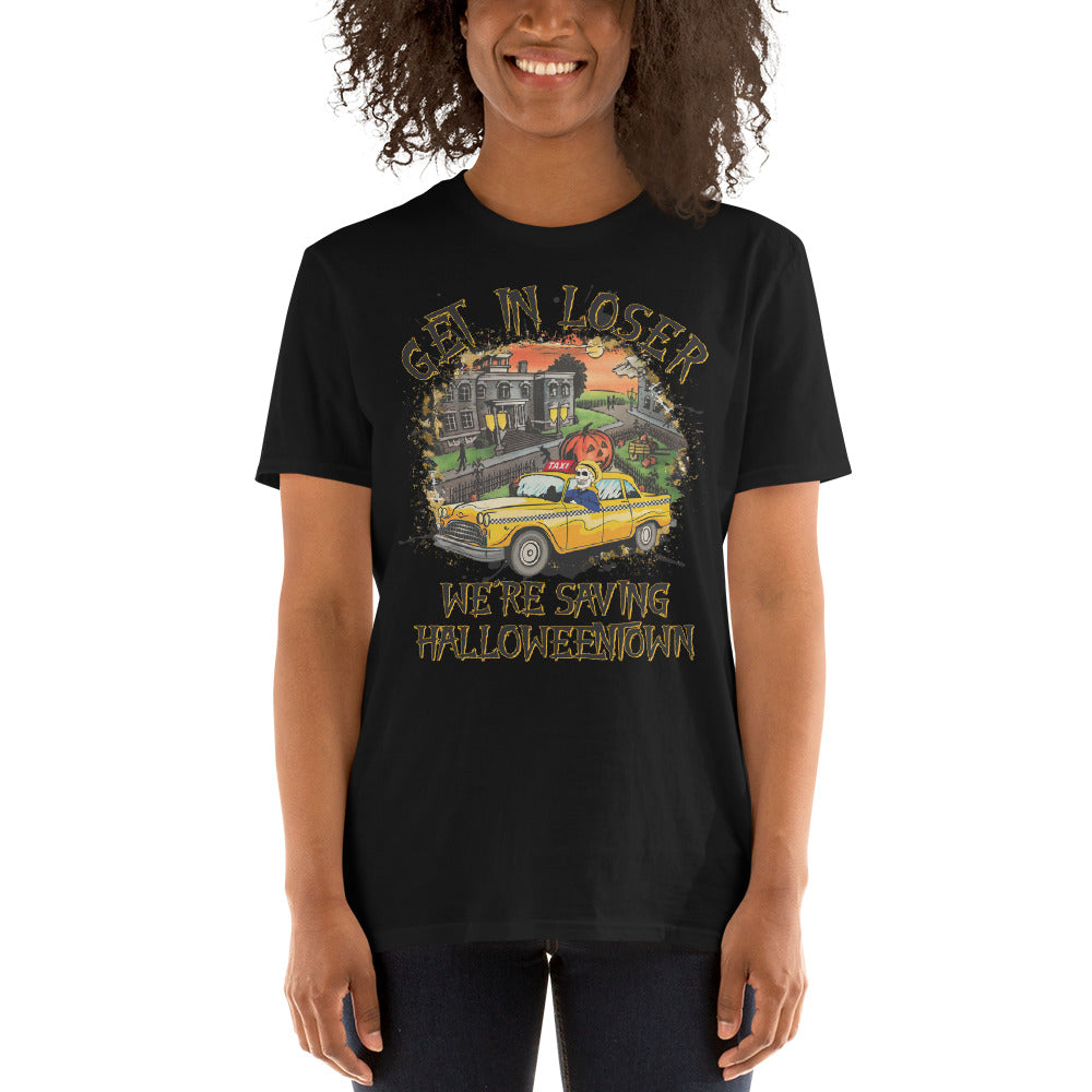 Custom Get In Loser We're Saving Halloweentown Retro Graphic Short-Sleeve Unisex T-Shirt