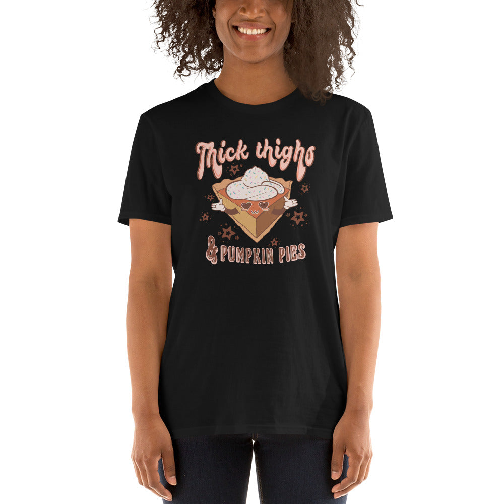 Custom Thick Thighs & Pumpkin Pies Thanksgiving Retro Graphic Short-Sleeve Unisex T-Shirt