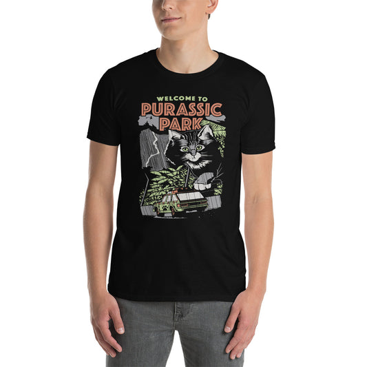 Custom Purassic Park Cat Dinosaur T-Rex Retro Graphic Short-Sleeve Unisex T-Shirt